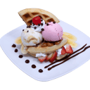 Foto de waffle fresa y banano