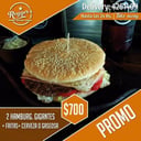 Foto de 2 Hamburguesas Gigantes + Fritas +  1L Cerveza Artesanal Cumbre o Gaseosa