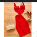 Foto de Coordinado top V mini/ falda larga rojo