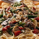 Foto de Pastas Cremosa Vegetariana, Champiñones Espárragos y Maíz