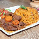 Foto de moro rojo/negro con res,cerdo o pollo