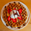 Foto de waffle dulce con helado