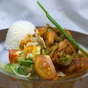 Foto de Langosta enchilada, guarnecido con arroz, viandas y vegetales