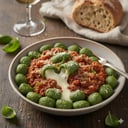 Foto de Ñoquis de espinaca relleno con queso acompañado de salsa bolognesa