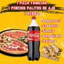 Foto de COMBO PIZZA FAMILIAR + BEBIDA FAMILIAR + PALITOS DE AJO.