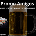 Foto de 12 variadas + 12 hot rolls + 2 harumakis + 2 cervezas