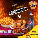 Foto de pollo entero + 1/2 pollo + gaseosa