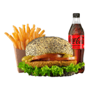 Foto de Hamburguesa Not Chicken Crispy con papas y bebida