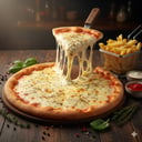 Foto de pizza de mozzarella + porción de papas grandes