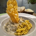 Foto de Fusilli al huevo con bechamel de puerros