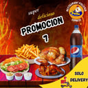 Foto de un pollo + 1/2 pollo + gaseosa + ensalada