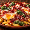Foto de Huevos rotos con Jamón y pimientos de padrón