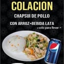 Foto de colacion: chapsui de pollo con arroz+una bebida lata