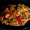 Foto de Wok de fideos con vegetales y langostinos 