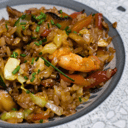 Foto de Wok de gambón al ajillo coreano con arroz 