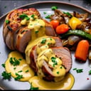 Foto de MEDALLONES DE CERDO A LA MOSTAZA CON PAPAS RUSTICAS