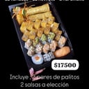 Foto de 12 hot rolls + 12 variadas + 2 harumakis