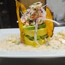 Foto de Causa Acevichado de Camarón con Salmon