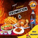 Foto de pollo + 1/4 de pollo + gaseosa + ensalada